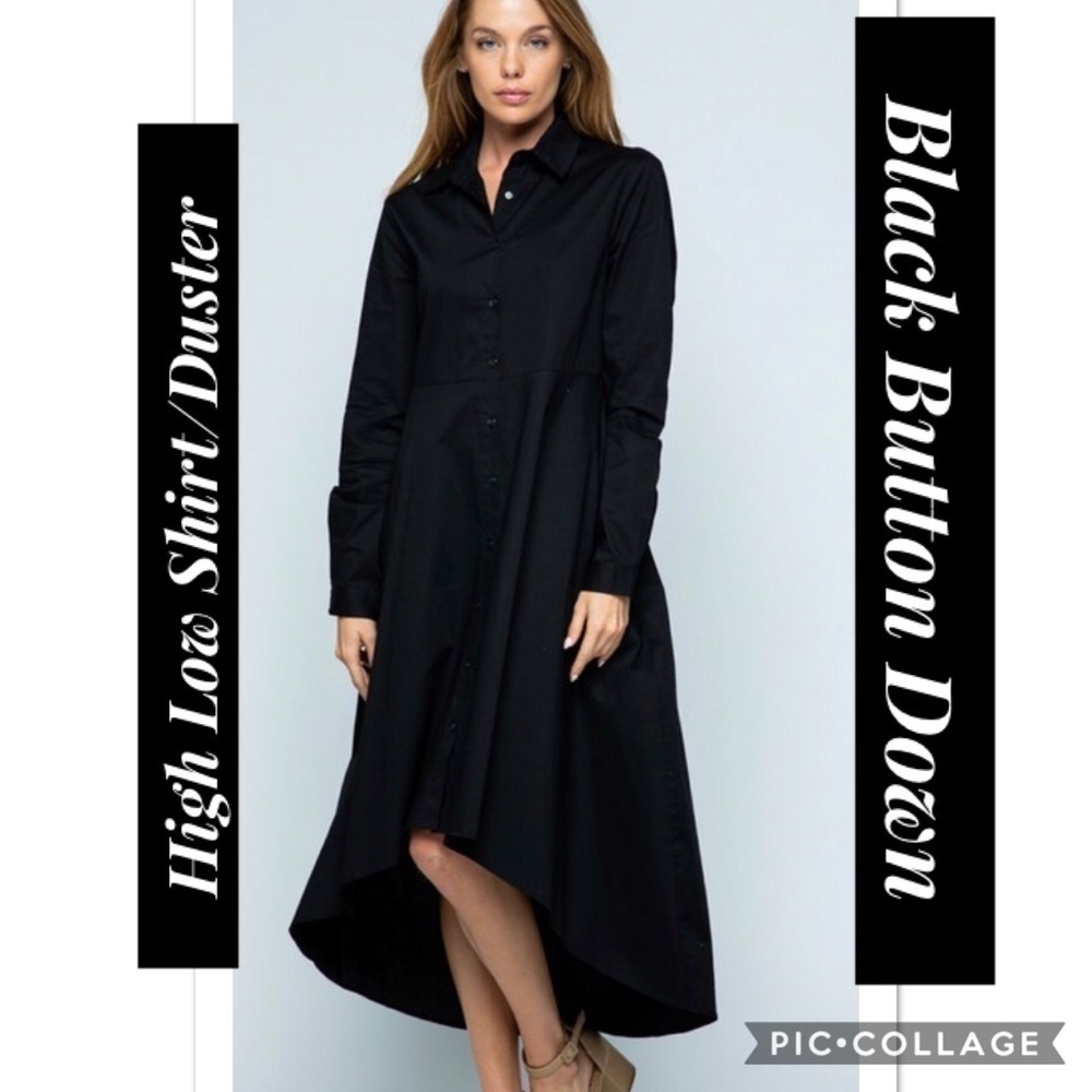 Black Button Up High Low Shirt